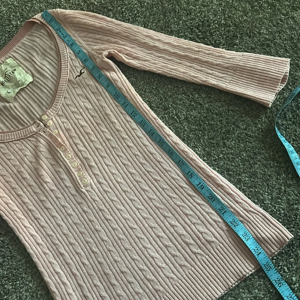 Rare Hollister Y2K vintage pink cable knit 3/4 sleeve Henley top - Picture 11 of 12